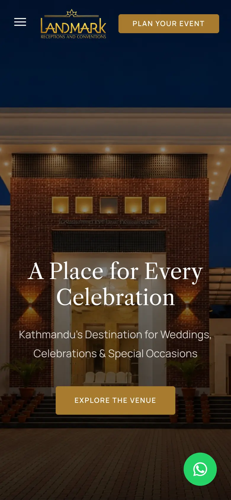Landmark Receptions website on a phone