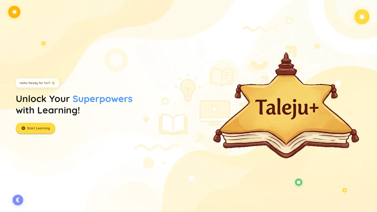 Taleju Plus welcome screen: Unlock Your Superpowers with Learning, with a Start Learning button